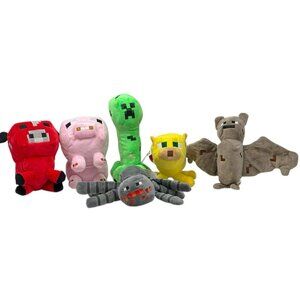 MOJANG Minecraft Lot 6 Creeper Red Bull Pink Pig Bat Spider Ocelot Plush Small